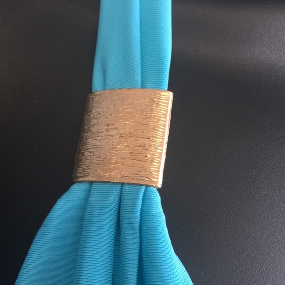 One Piece Swimsuit- Solid Aqua Blue Side Cutout Backless: Size Medium - Picture 4 of 8